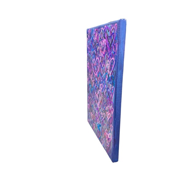 HANDCRAFTED MIXED MEDIA COLORFUL GRAFFITI HEARTS - SHADES OF PURPLE, BLUE & PINK - Picture 4 of 12